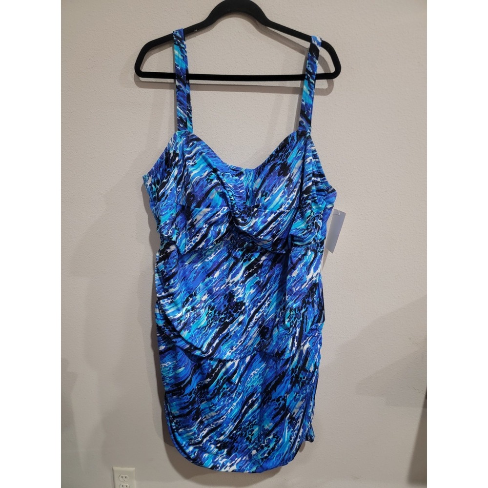 Swimsuits For All 1 Pc Swimsuit Swimdress Womens‎ Plus 34 Black Blue NWT